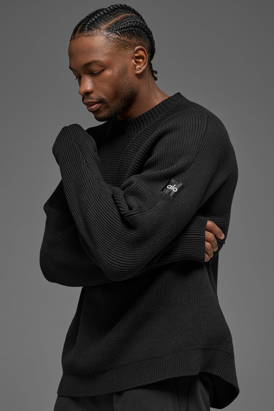Alo Yoga Domain Shift Rib Knit Sweater Crew - Black
