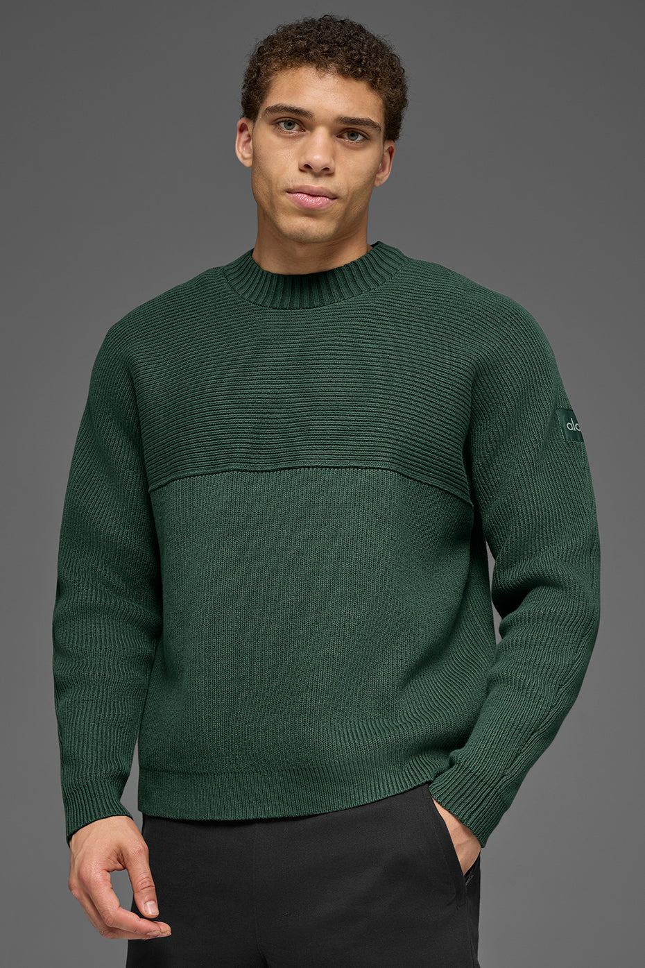 Alo Yoga Domain Shift Rib Knit Sweater Crew - Clover Green