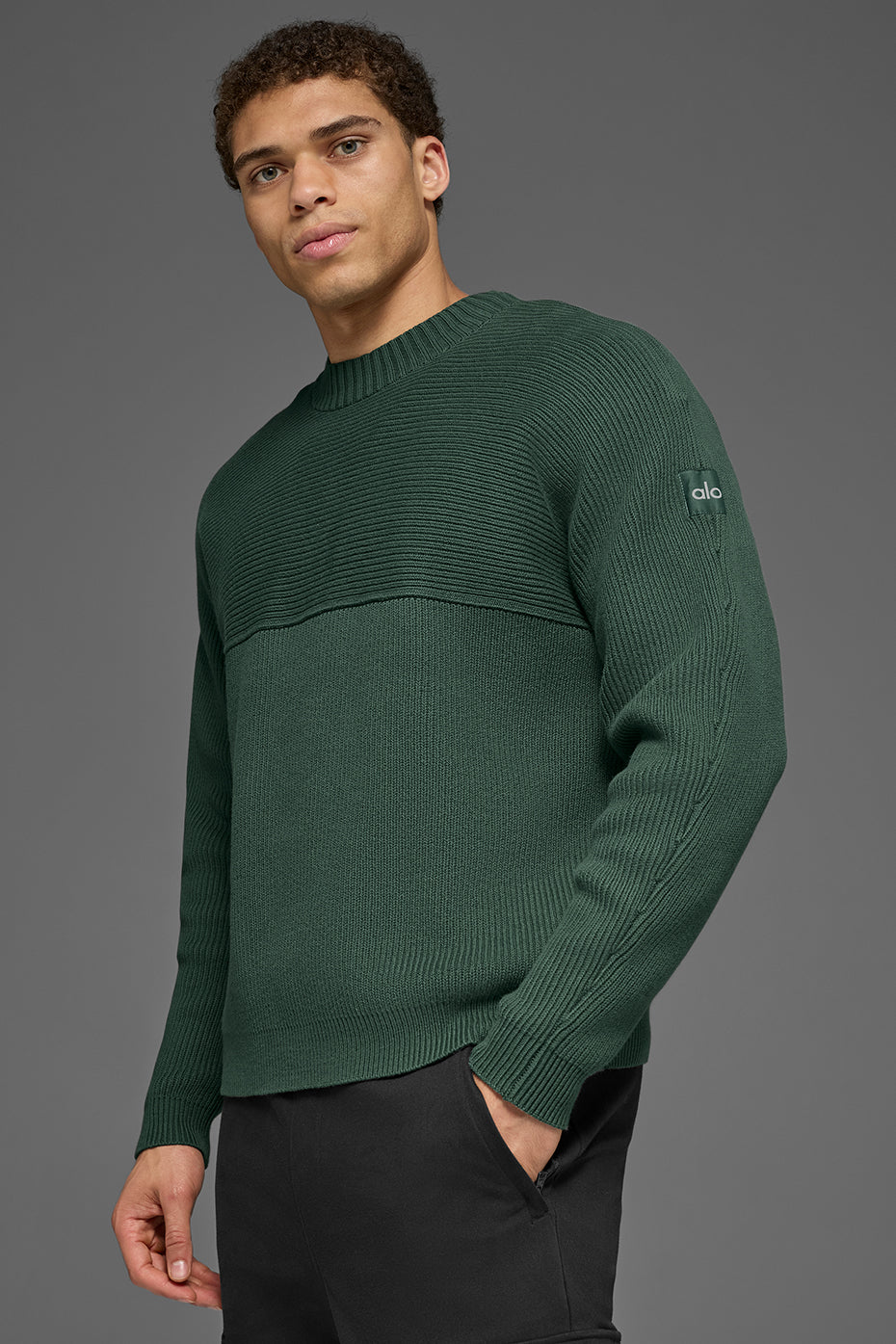 Alo Yoga Domain Shift Rib Knit Sweater Crew - Clover Green