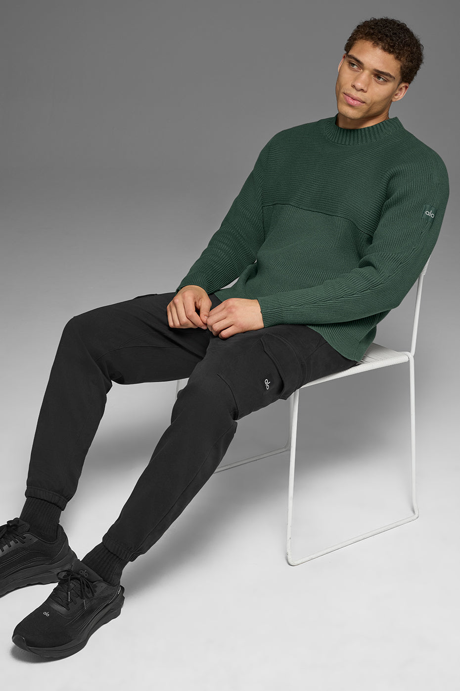 Alo Yoga Domain Shift Rib Knit Sweater Crew - Clover Green