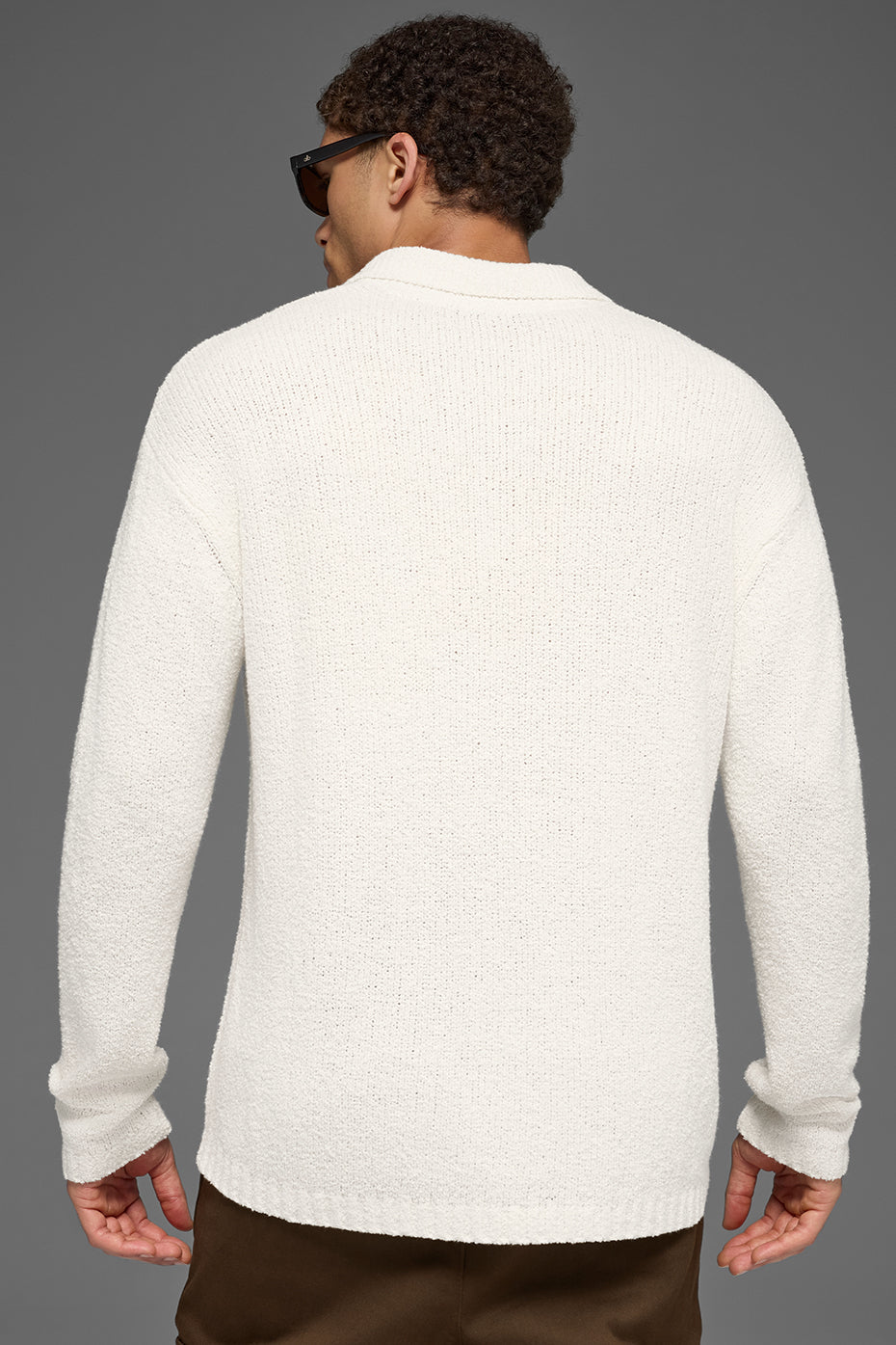 Alo Yoga Textured Knit Long Sleeve Polo - Ivory