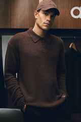 Alo Yoga Textured Knit Long Sleeve Polo - Brownstone