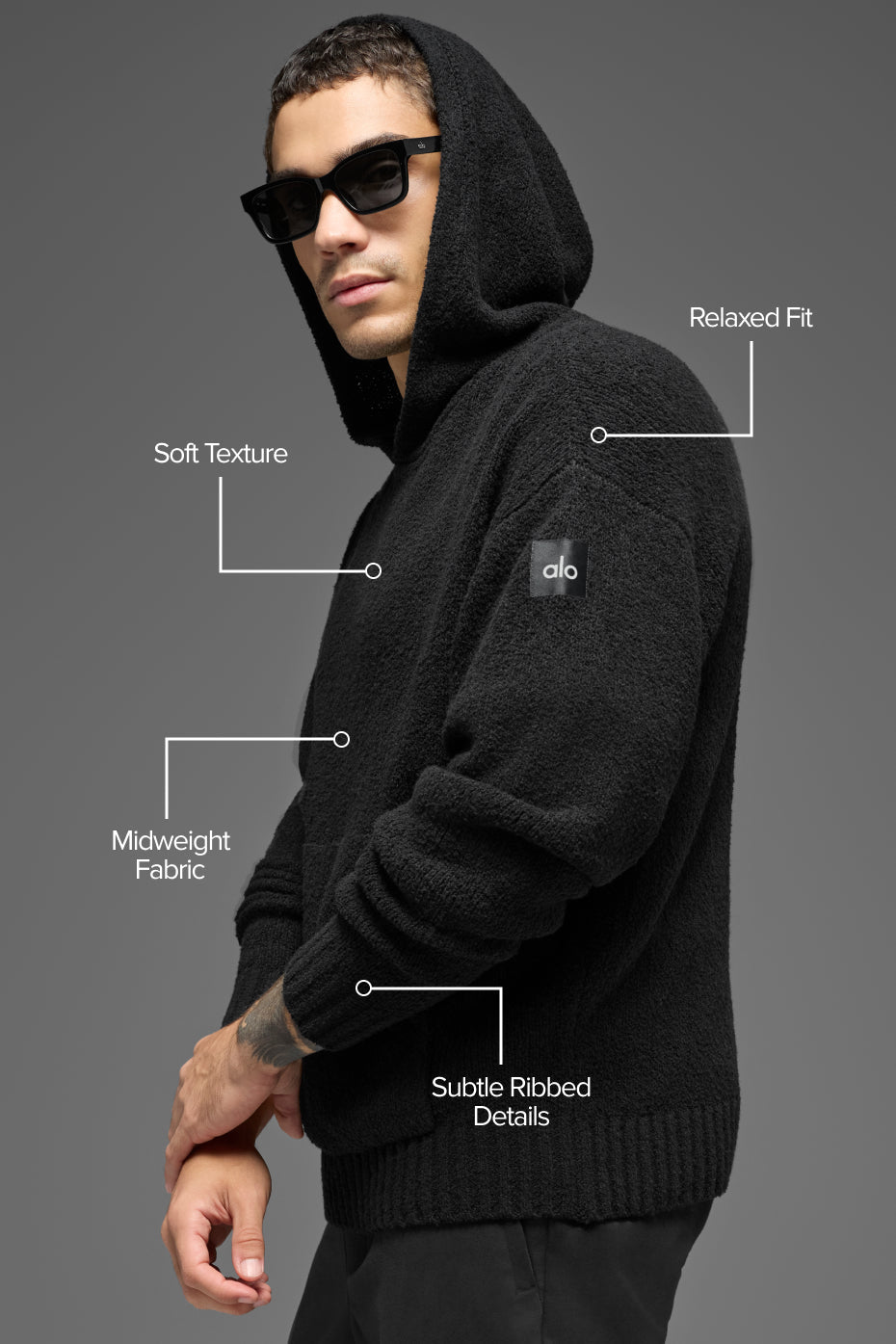 Alo Yoga Textured Knit Hoodie - Black
