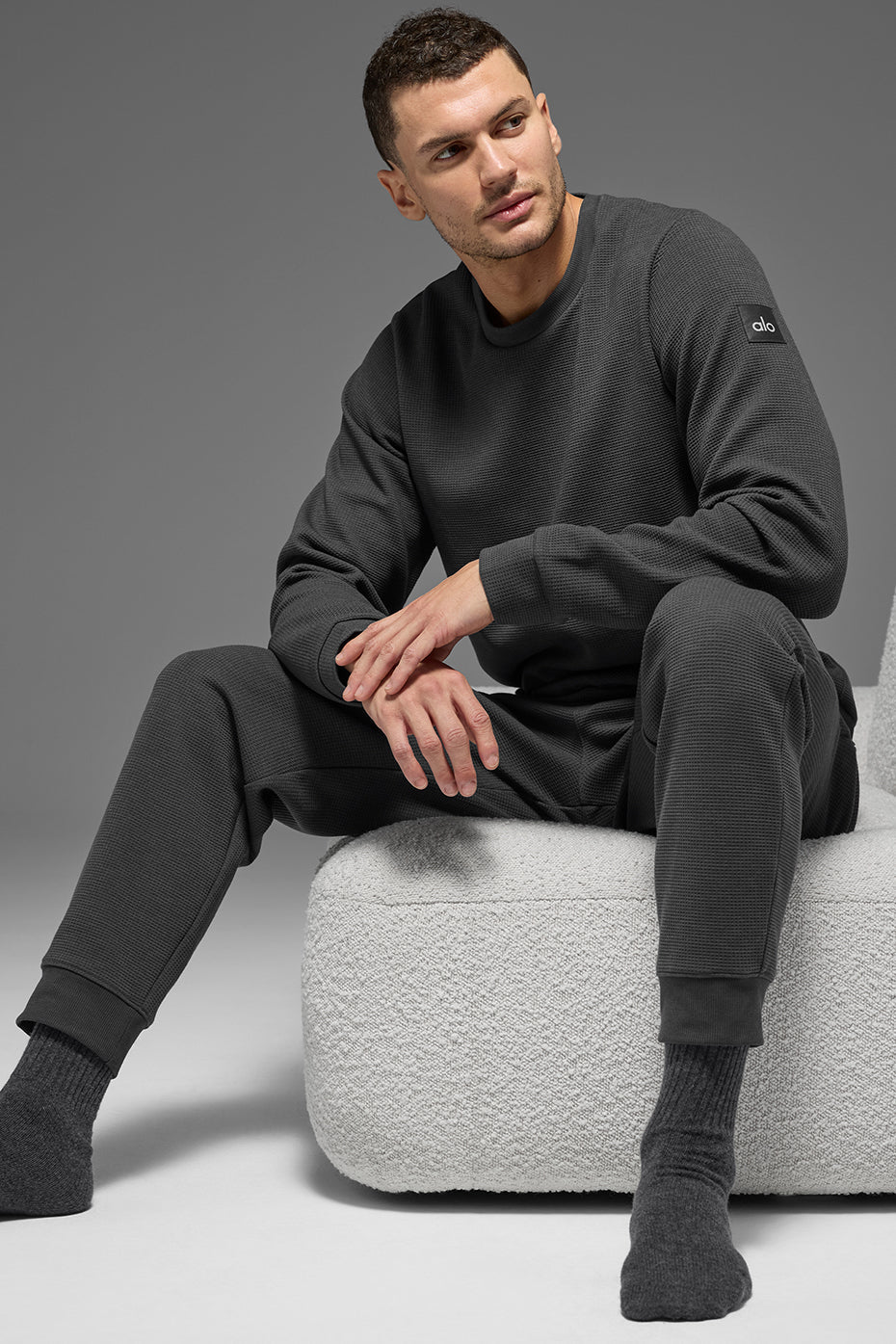 Alo Yoga Waffle Lounge Long Sleeve Crew - Anthracite