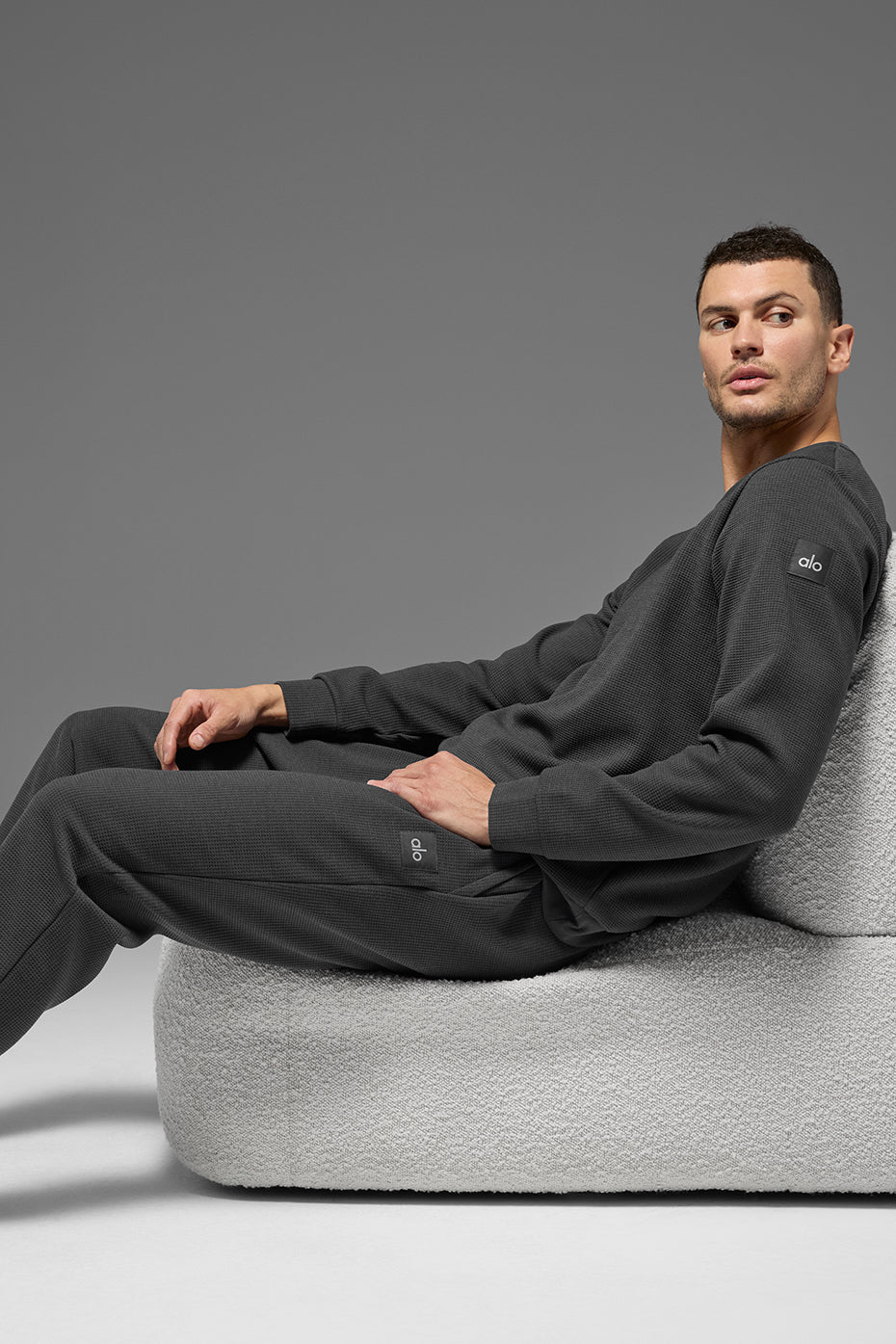 Alo Yoga Waffle Lounge Long Sleeve Crew - Anthracite