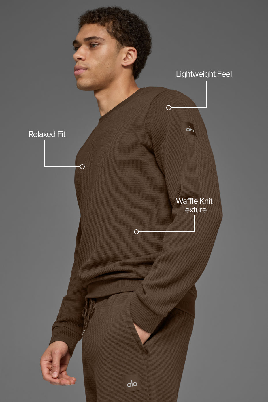 Alo Yoga Waffle Lounge Long Sleeve Crew - Espresso