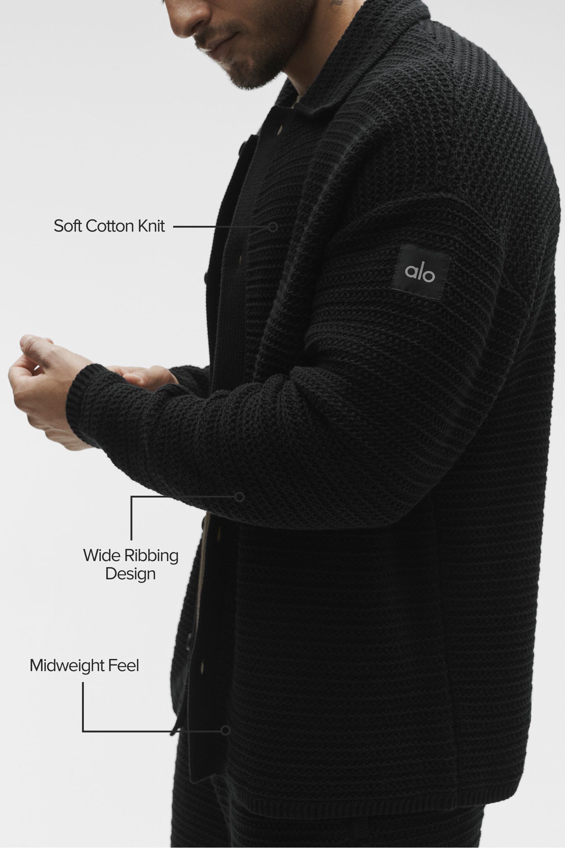 Alo Yoga Shift Knit Button Up Long Sleeve - Black