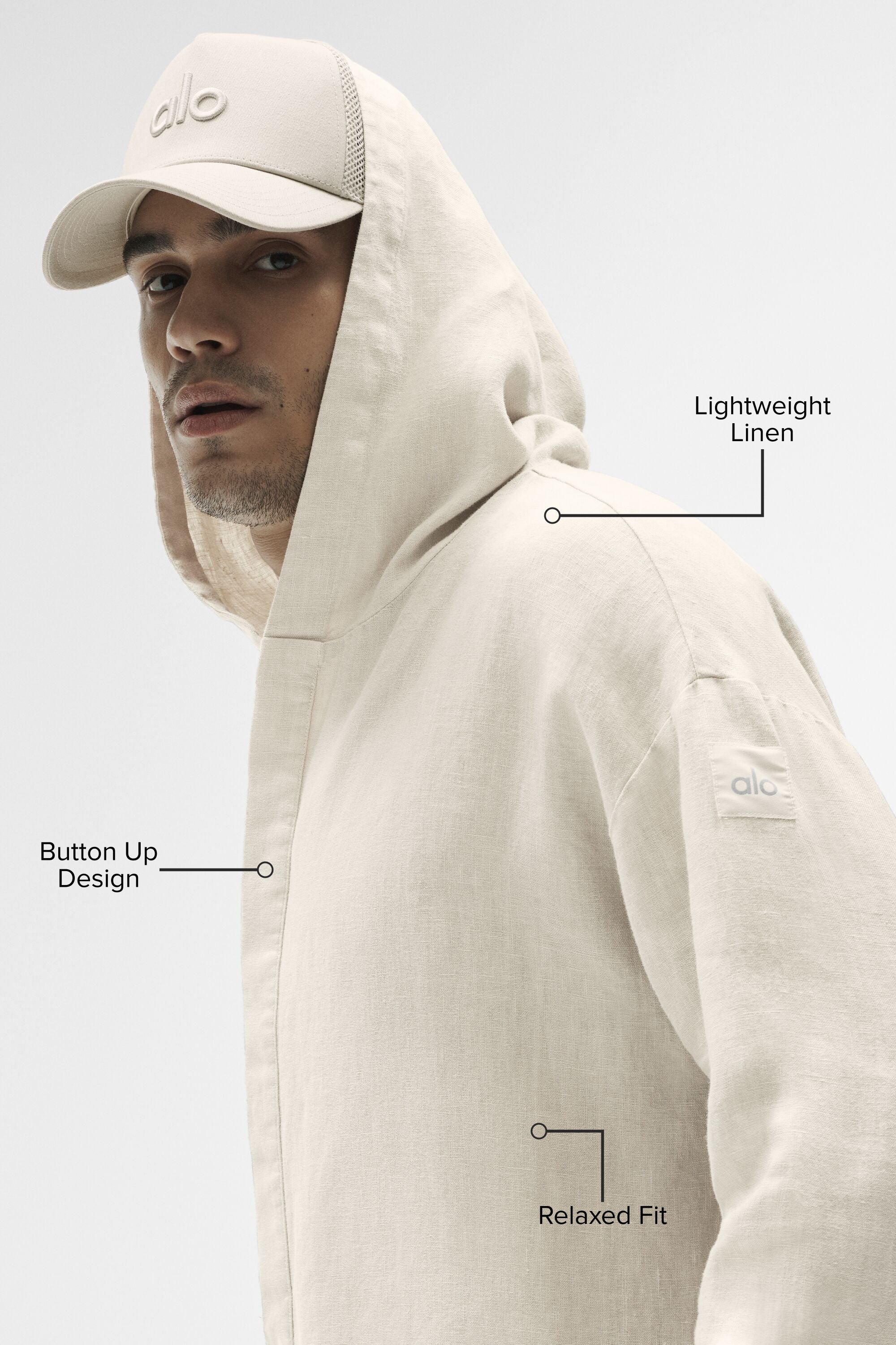 Alo Yoga Linen Days Button Up Hoodie - Bone