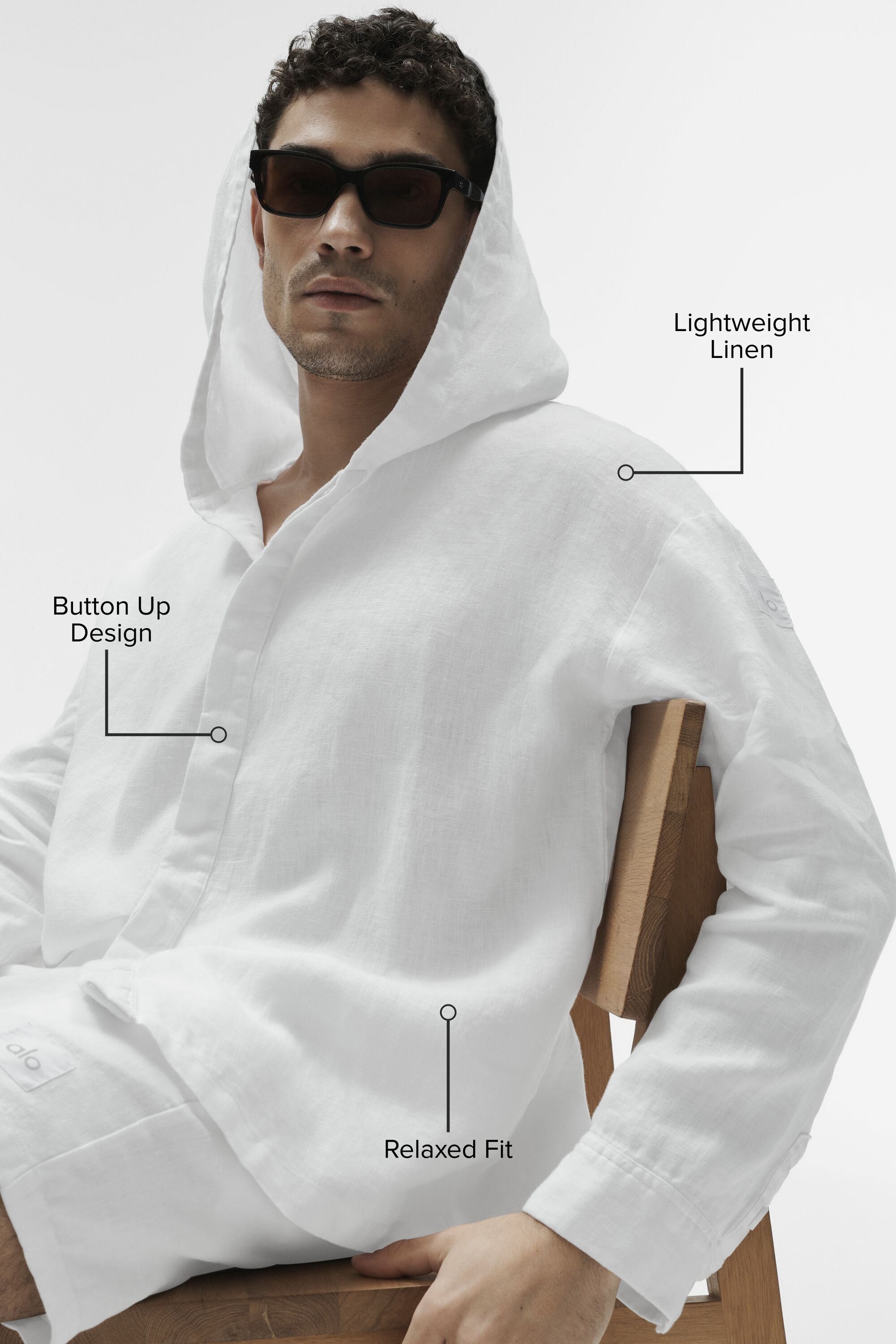 Alo Yoga Linen Days Button Up Hoodie - White