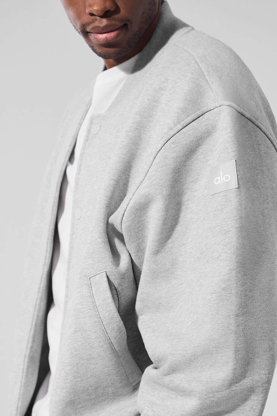 Alo Yoga Renown Varsity Jacket - Athletic Heather Grey