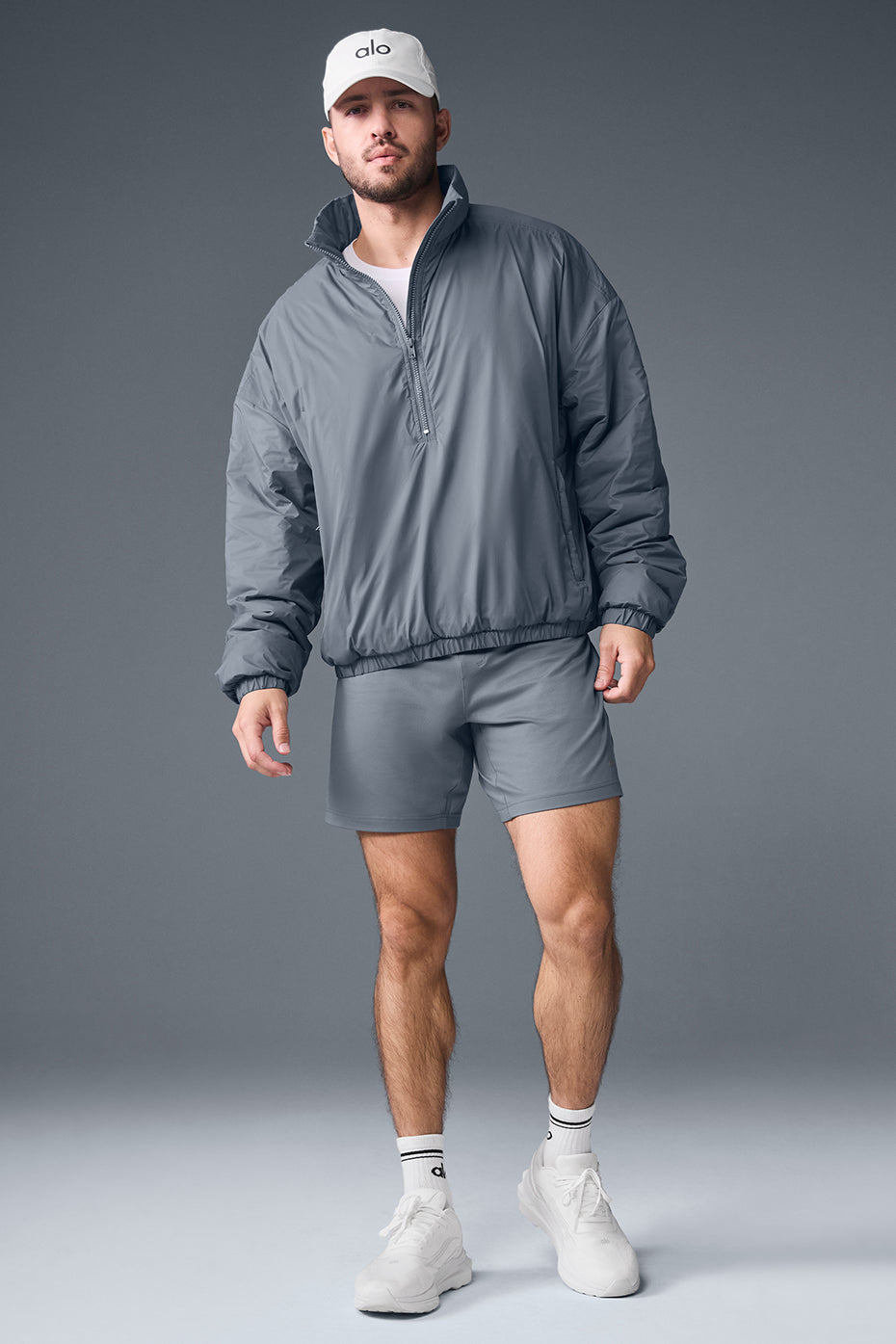 Alo Yoga Latitude Light Weight 1/2 Zip Pullover Jacket - Steel Grey