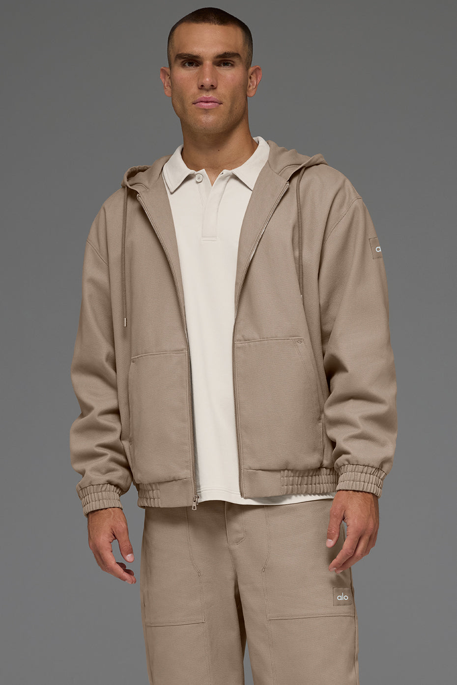 Alo Yoga Cotton Canvas Full Zip Hoodie - Gravel