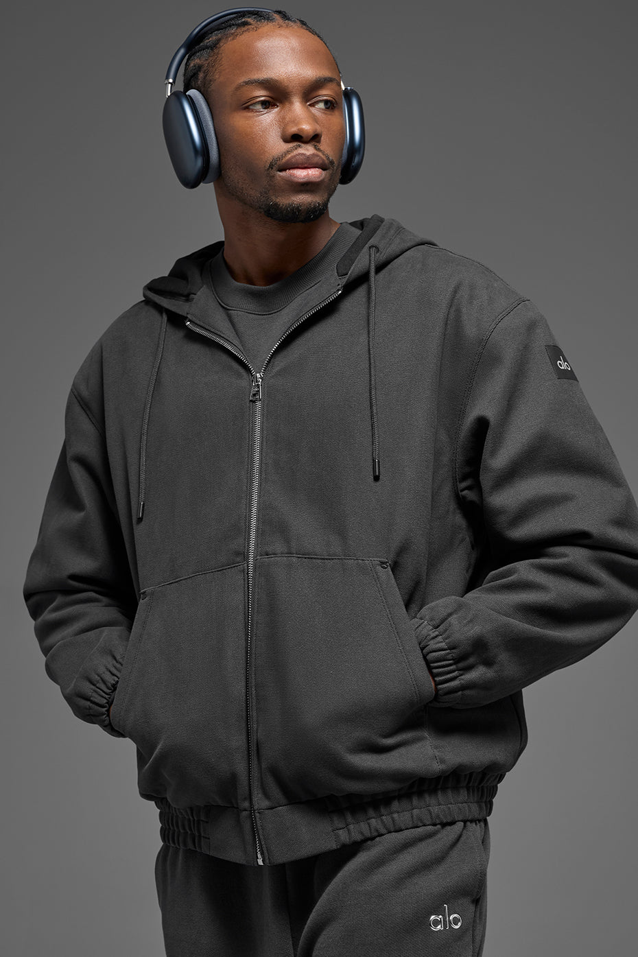 Alo Yoga Cotton Canvas Full Zip Hoodie - Anthracite