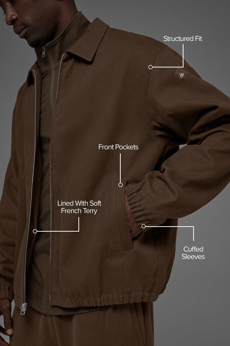 Alo Yoga Cotton Canvas Coaches Jacket - Espresso