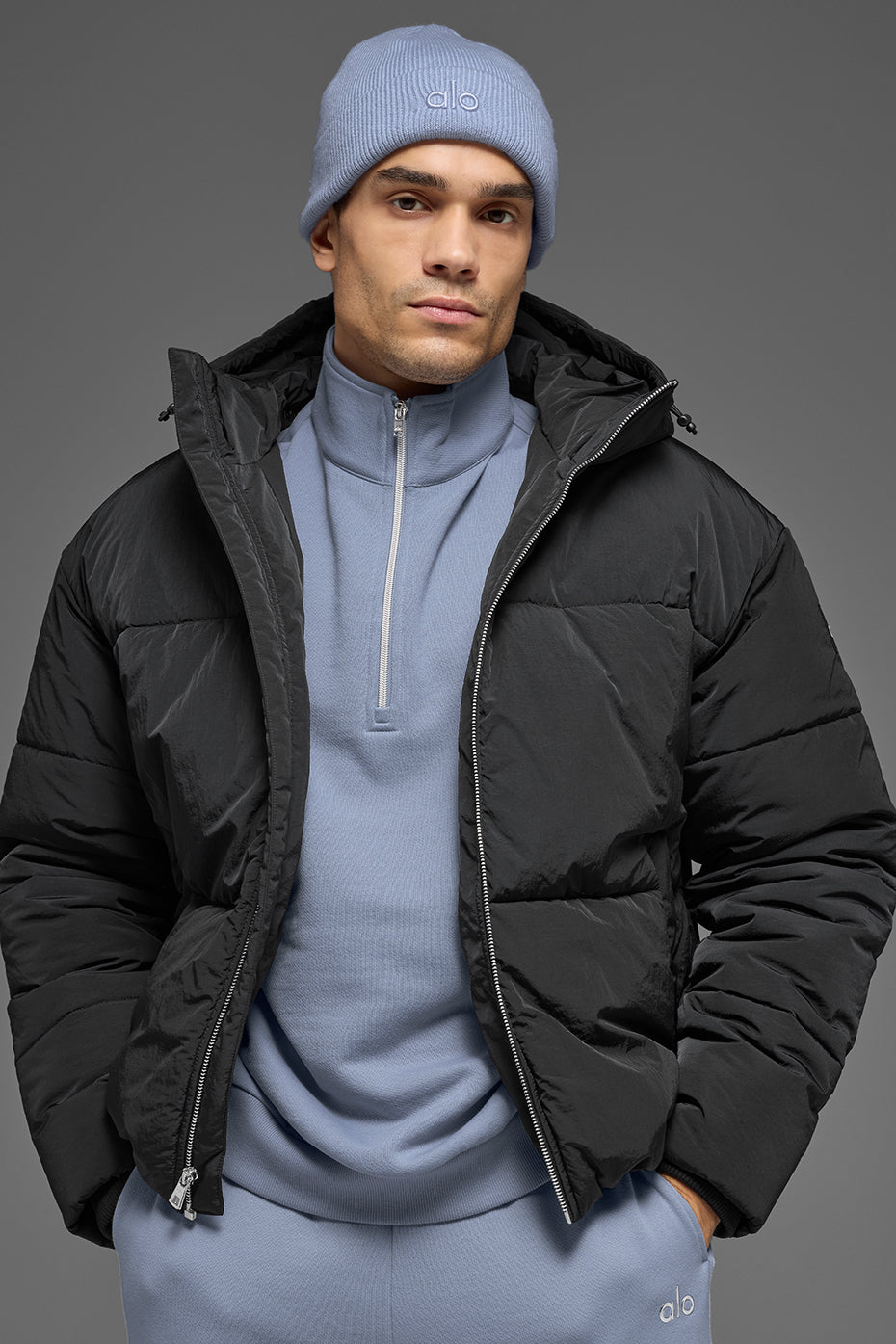Alo Yoga Crinkle Nylon Hooded Stage Puffer - Black