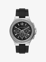 Michael Kors Oversized Lennox Pave Silver-Tone and Silicone Watch Silver