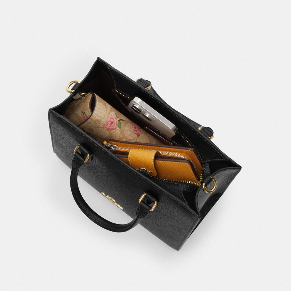 Coach Maggie Small Tote Bag In Blocked Signature Canvas Gold Walnut Tan