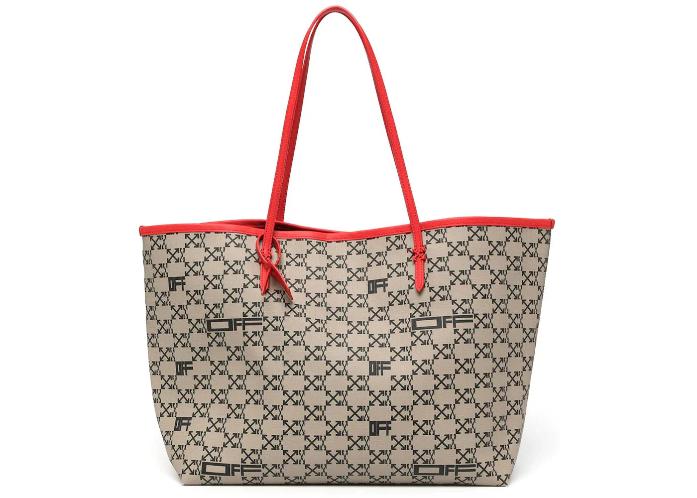 off-white arrows logo print tote bag taupe/red