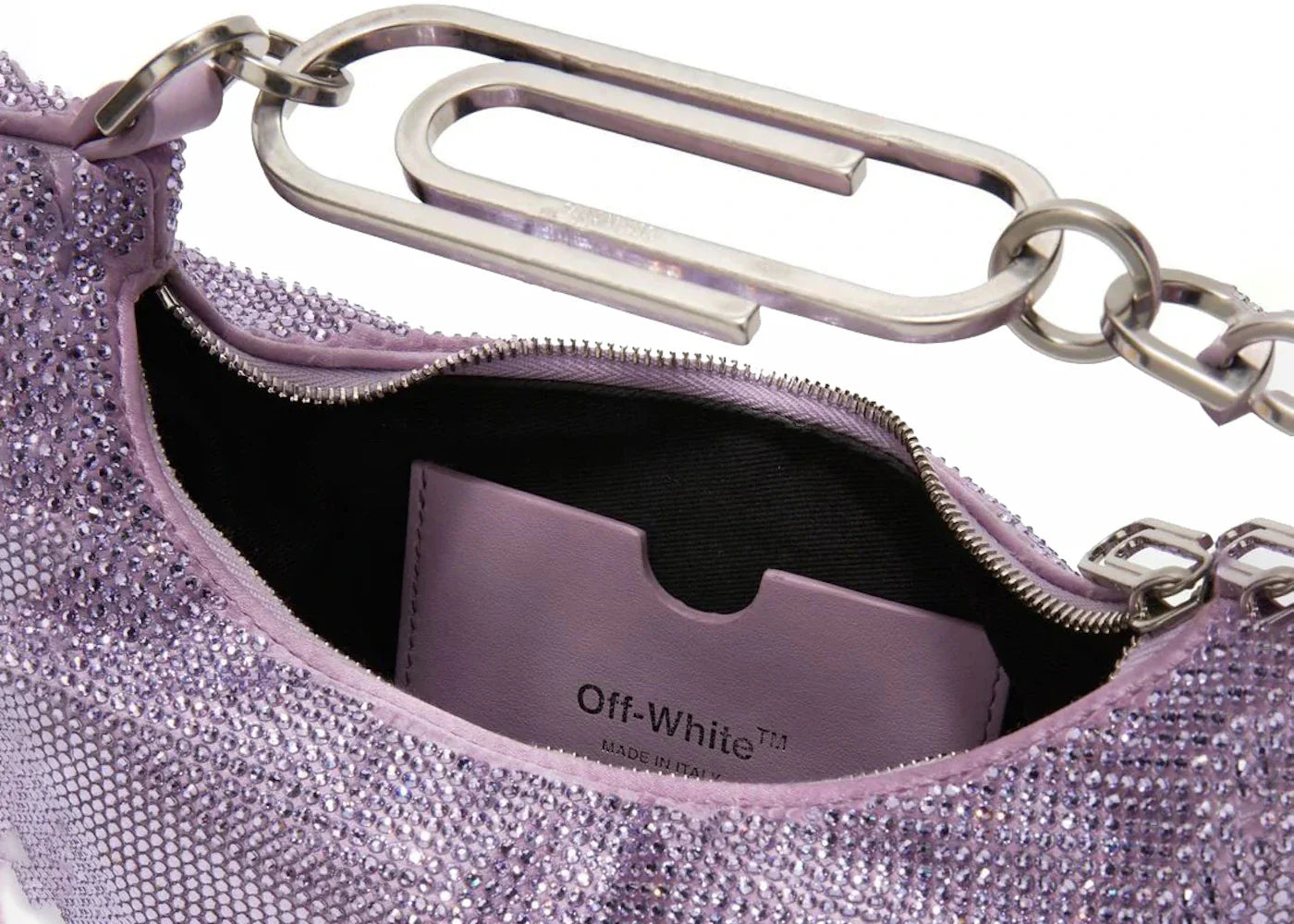 off-white paperclip embellished shoulder bag lilac purple