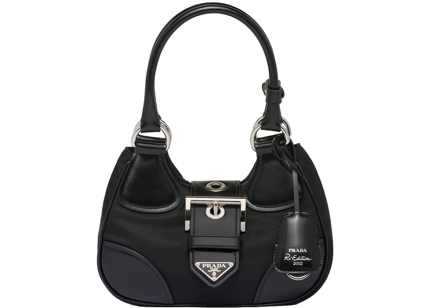 prada moon re-nylon and leather bag black