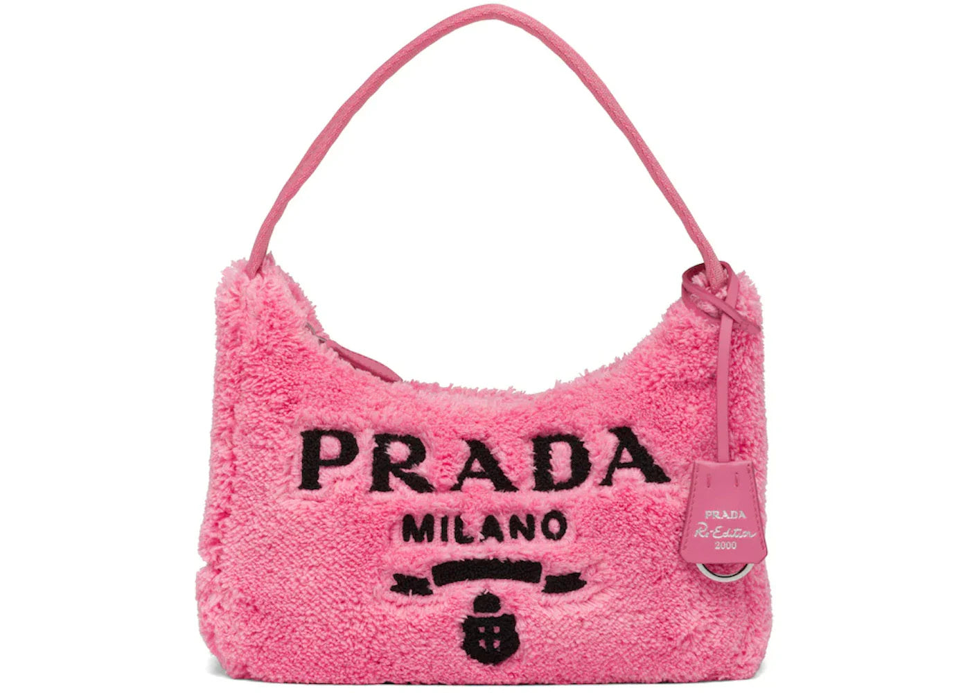 prada re-edition 2000 terry mini bag petal pink/black