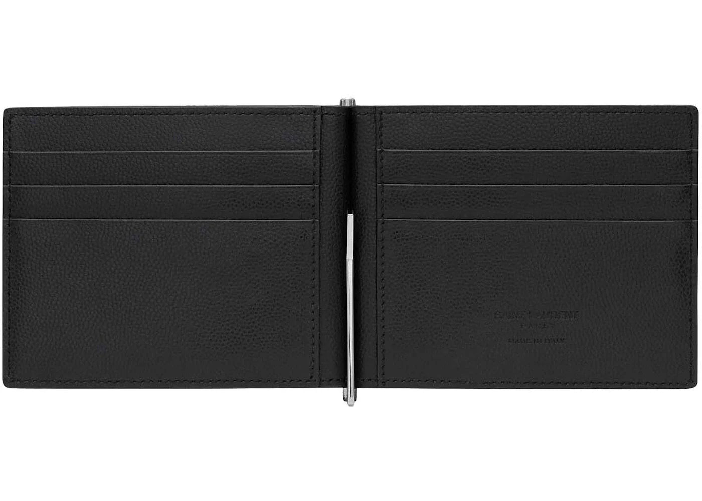 Saint Laurent Paris Bill Clip Wallet In Grain De Poudre Embossed Leather Black