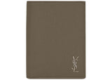 Saint Laurent Tiny Cassandre Credit Card Wallet In Grained Leather Dark Khaki