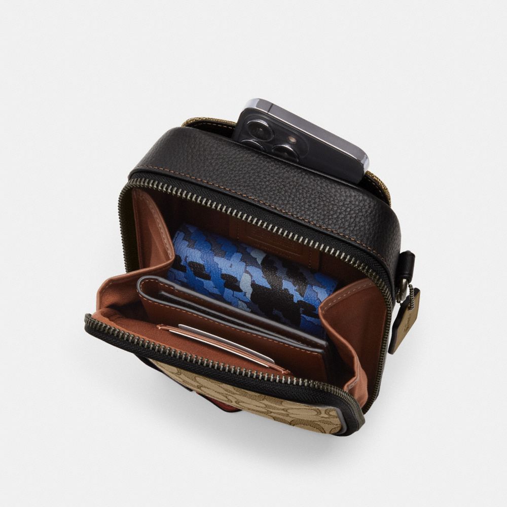 Coach Stanton Crossbody Bag In Signature Jacquard Silver Charcoal Black