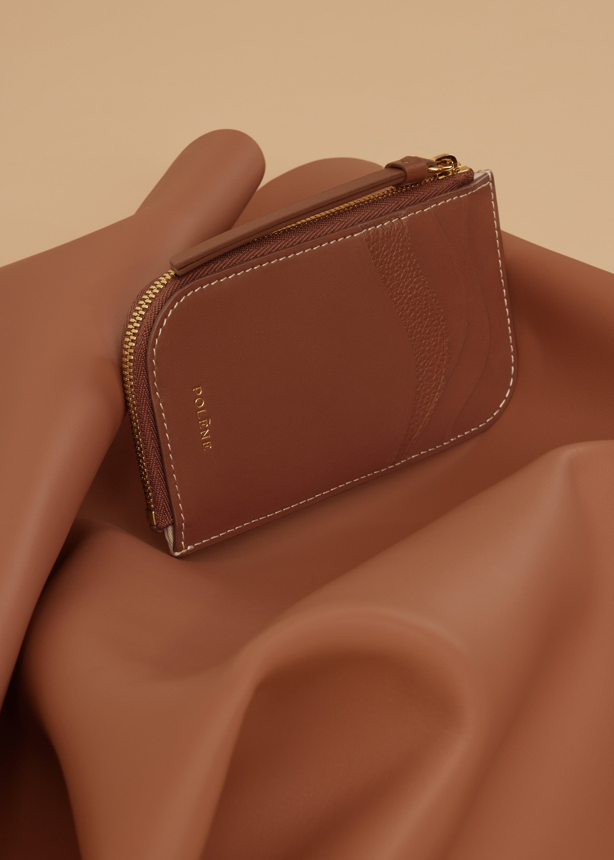 Polene Atla Card Holder - Duo Cognac