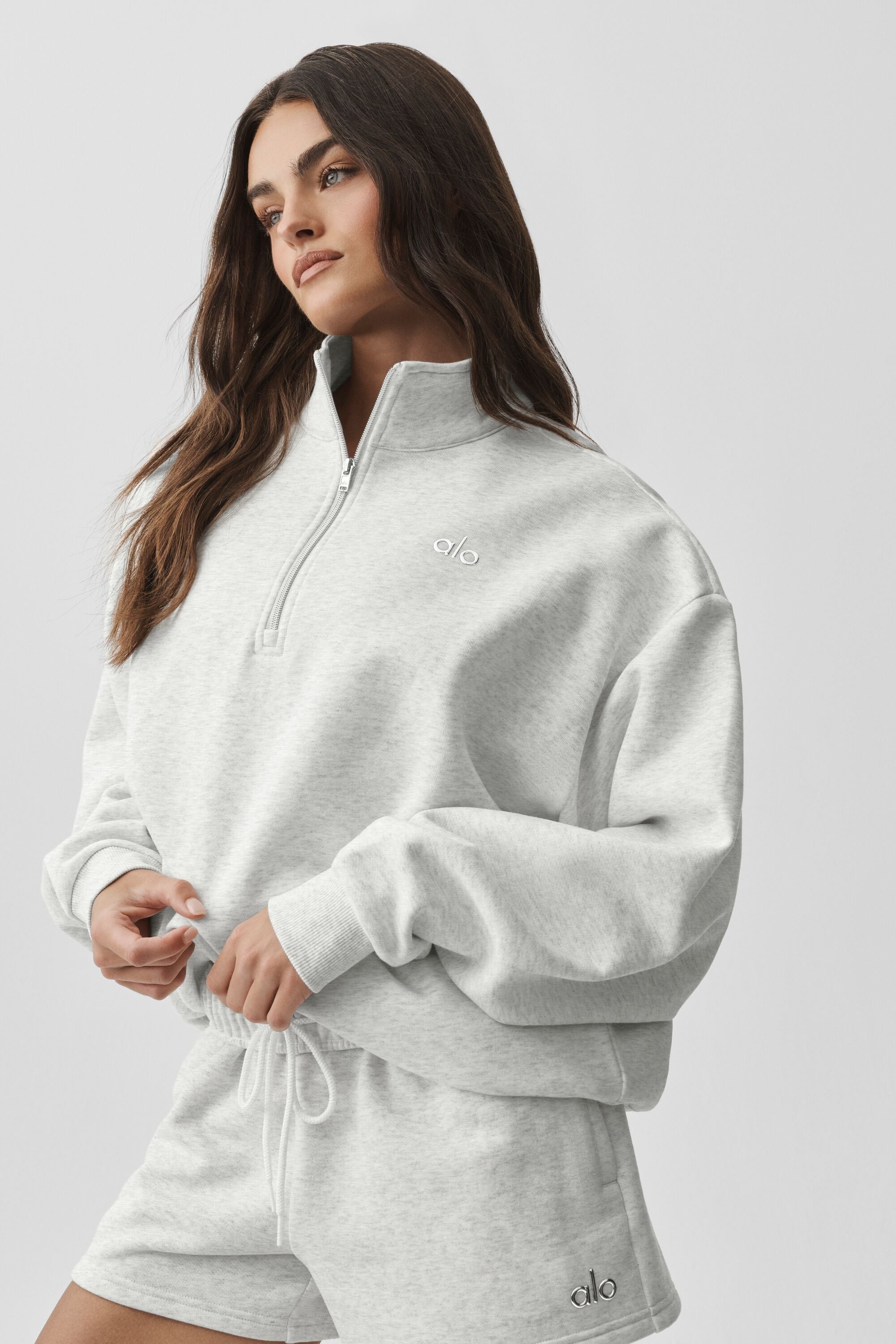 Alo Yoga Accolade 1/4 Zip Pullover - White Heather