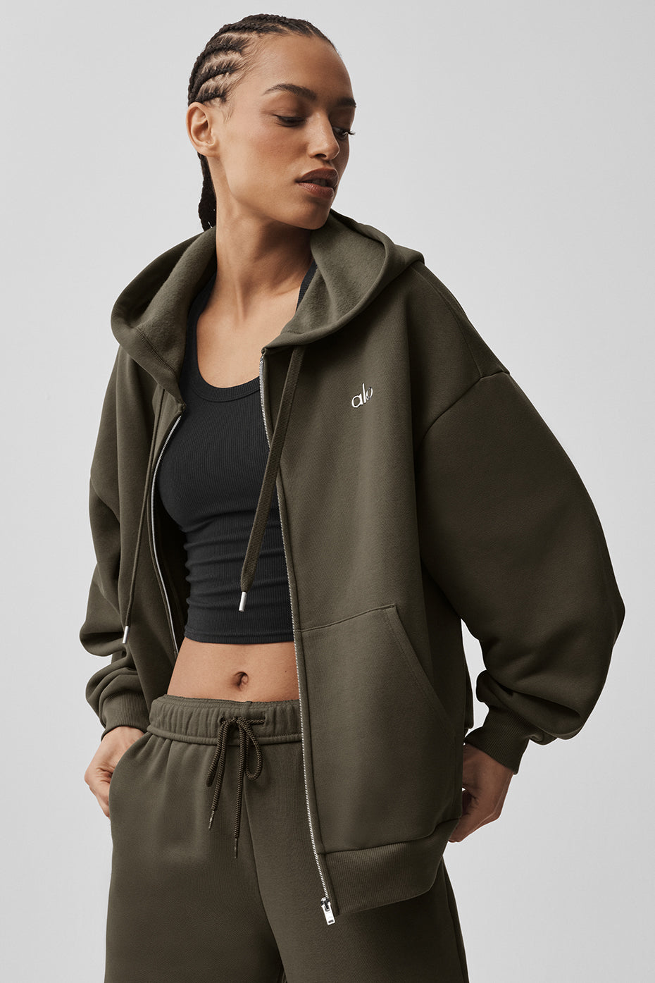 Alo Yoga Accolade Full Zip Hoodie - Olive Tree