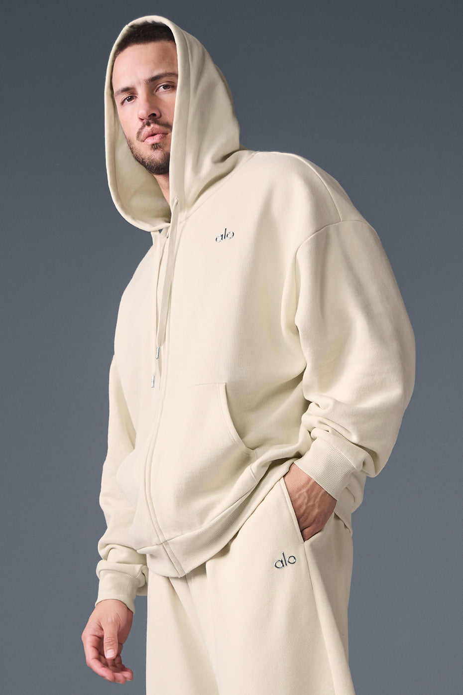 Alo Yoga Accolade Full Zip Hoodie - Oat Milk