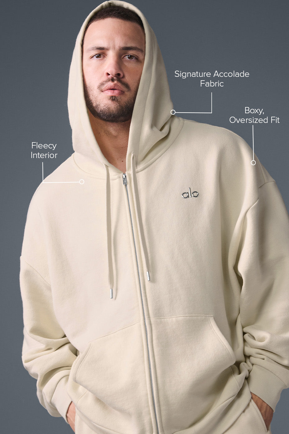 Alo Yoga Accolade Full Zip Hoodie - Oat Milk