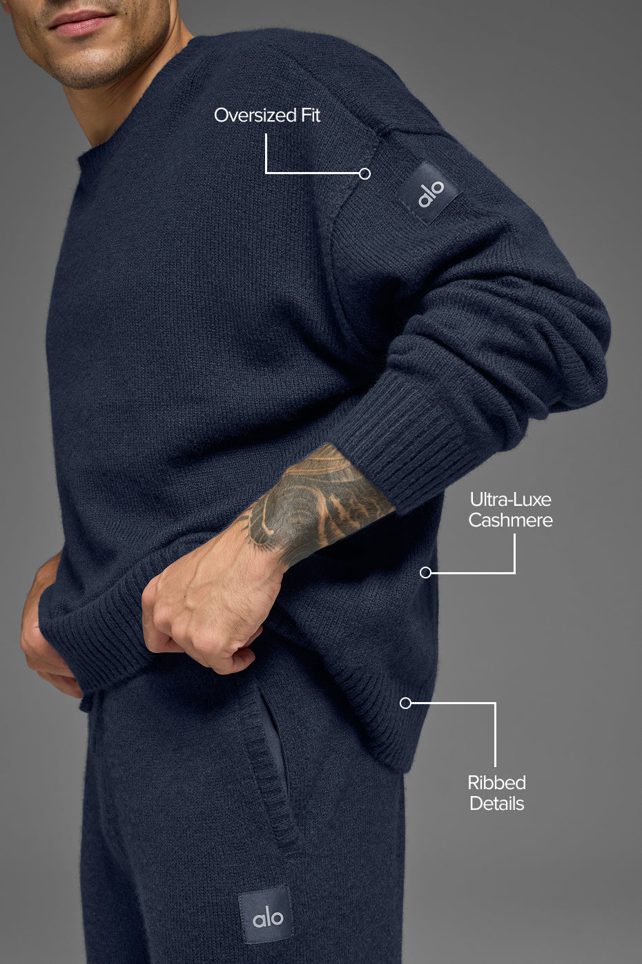 Alo Yoga Unisex Wool Cashmere New Class Crewneck Sweater - Navy
