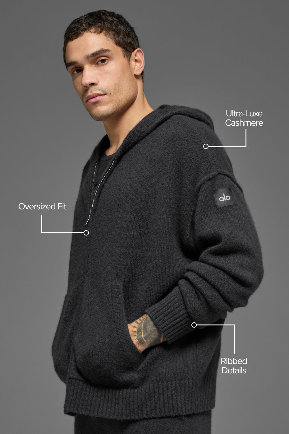 Alo Yoga Wool Cashmere New Class Full Zip Hoodie - Black