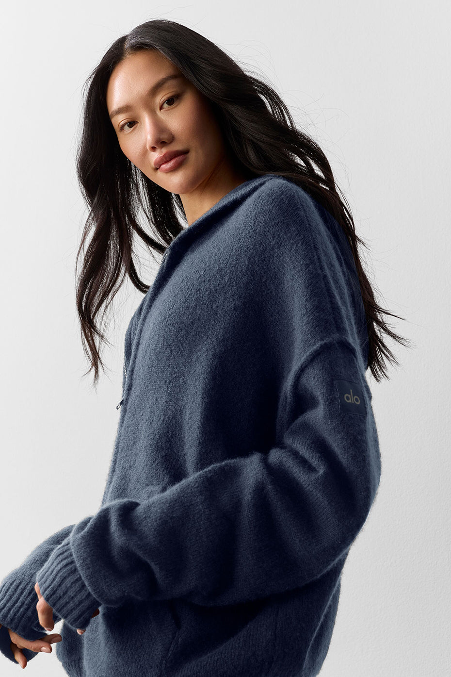 Alo Yoga Wool Cashmere New Class Full Zip Hoodie - Navy