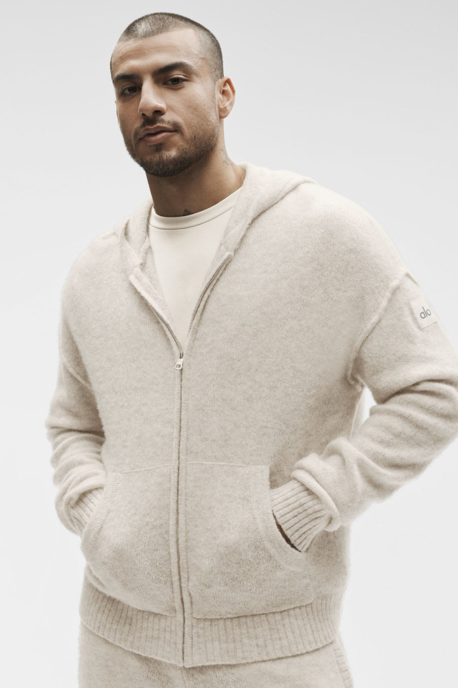 Alo Yoga Wool Cashmere New Class Full Zip Hoodie - Oatmeal Heather