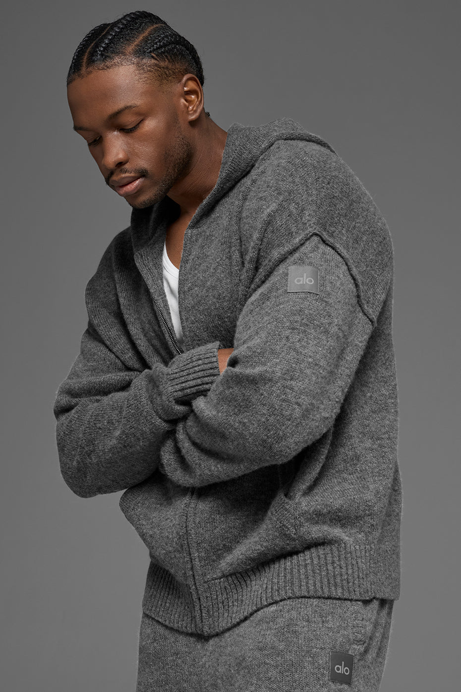 Alo Yoga Wool Cashmere New Class Full Zip Hoodie - Platinum Grey