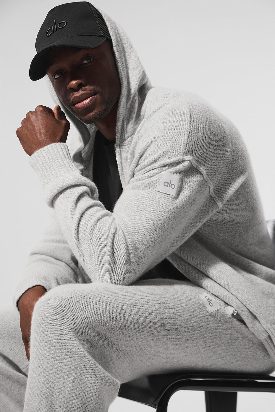 Alo Yoga Wool Cashmere New Class Full Zip Hoodie - Pearl Grey Heather