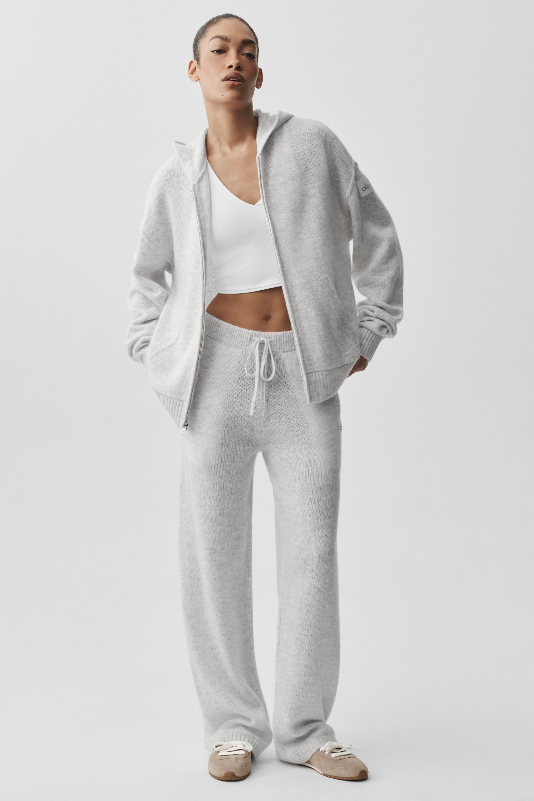 Alo Yoga Wool Cashmere New Class Full Zip Hoodie - White Heather