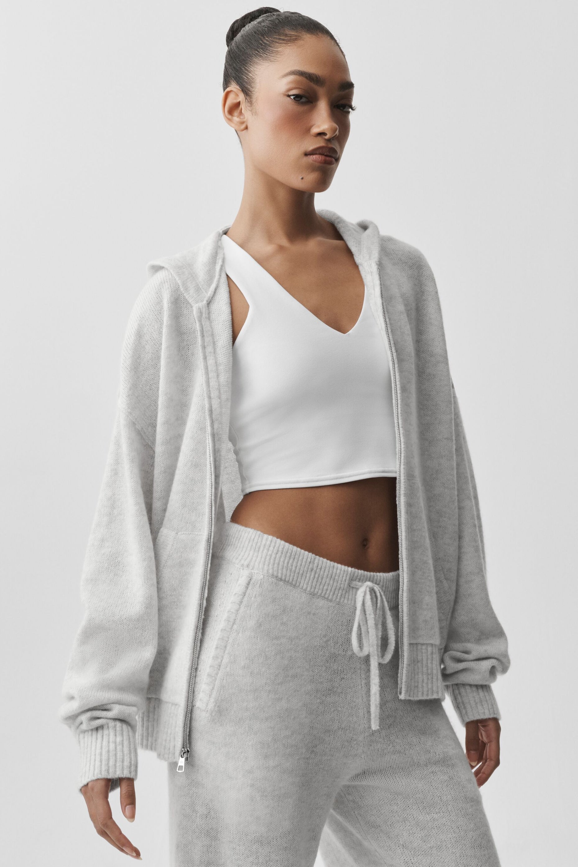Alo Yoga Wool Cashmere New Class Full Zip Hoodie - White Heather