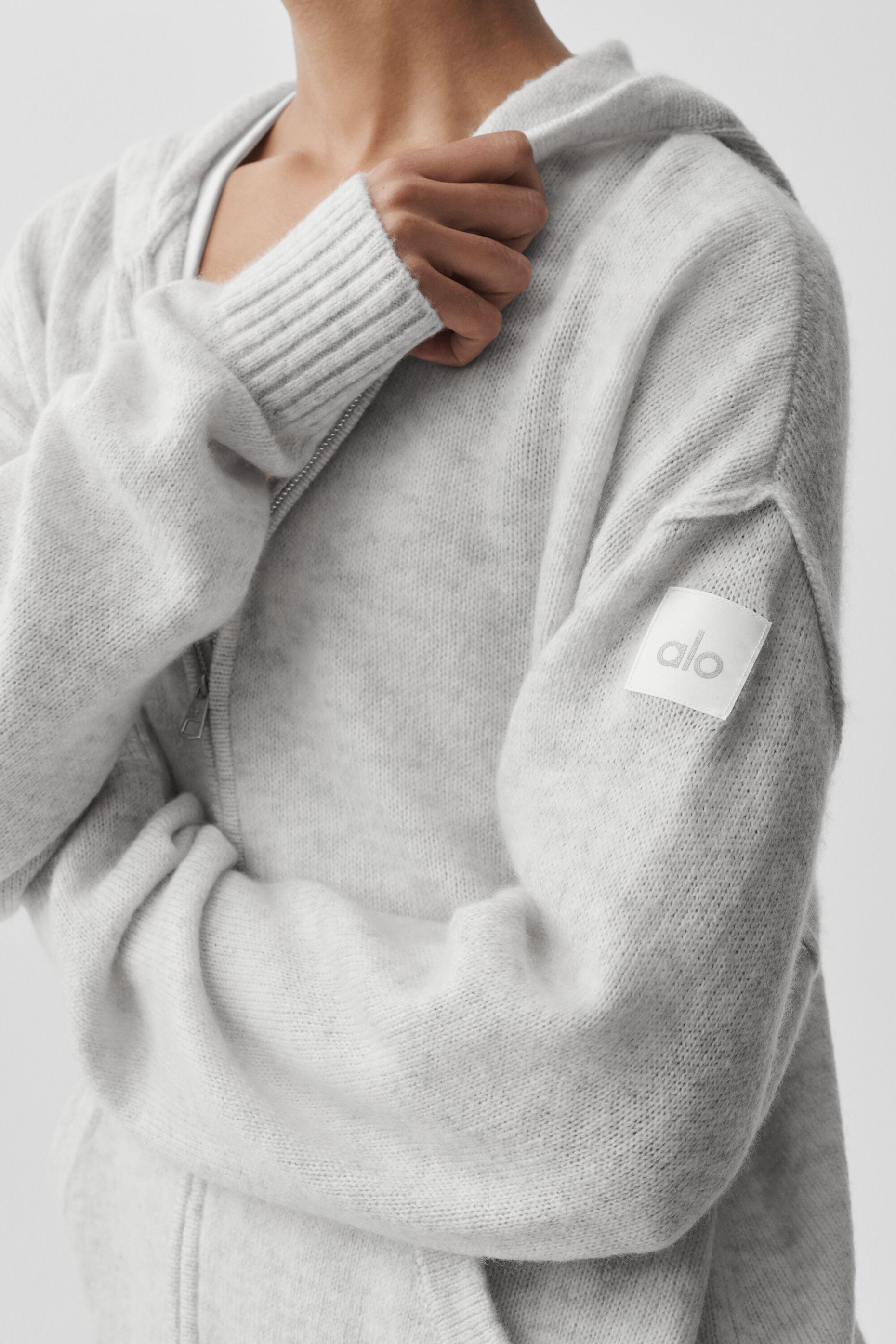 Alo Yoga Wool Cashmere New Class Full Zip Hoodie - White Heather