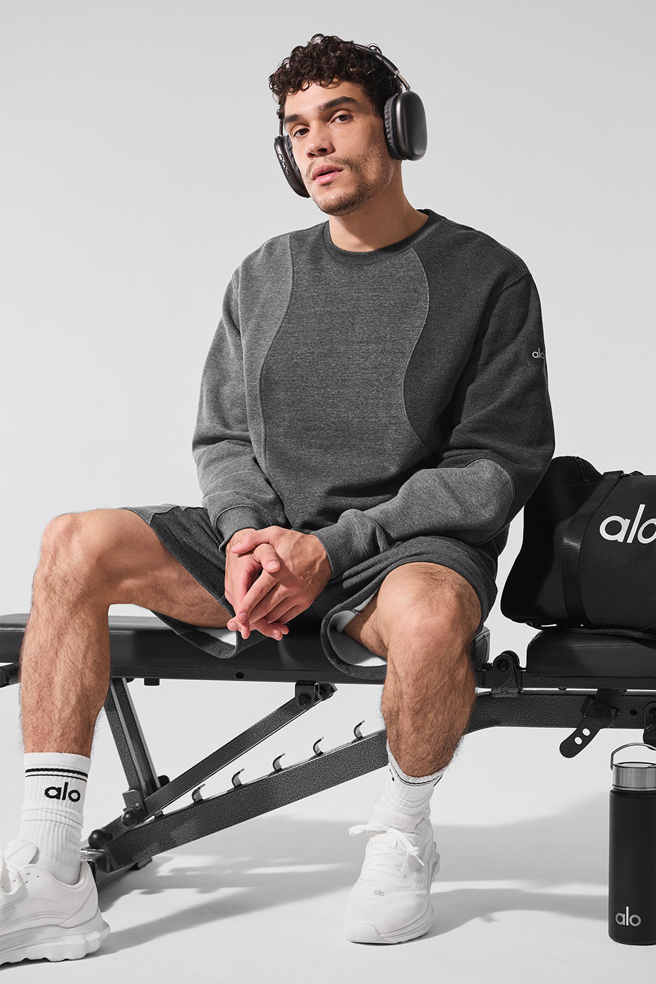 Alo Yoga Make Waves Crew Neck Pullover - Dark Heather Grey Tonal