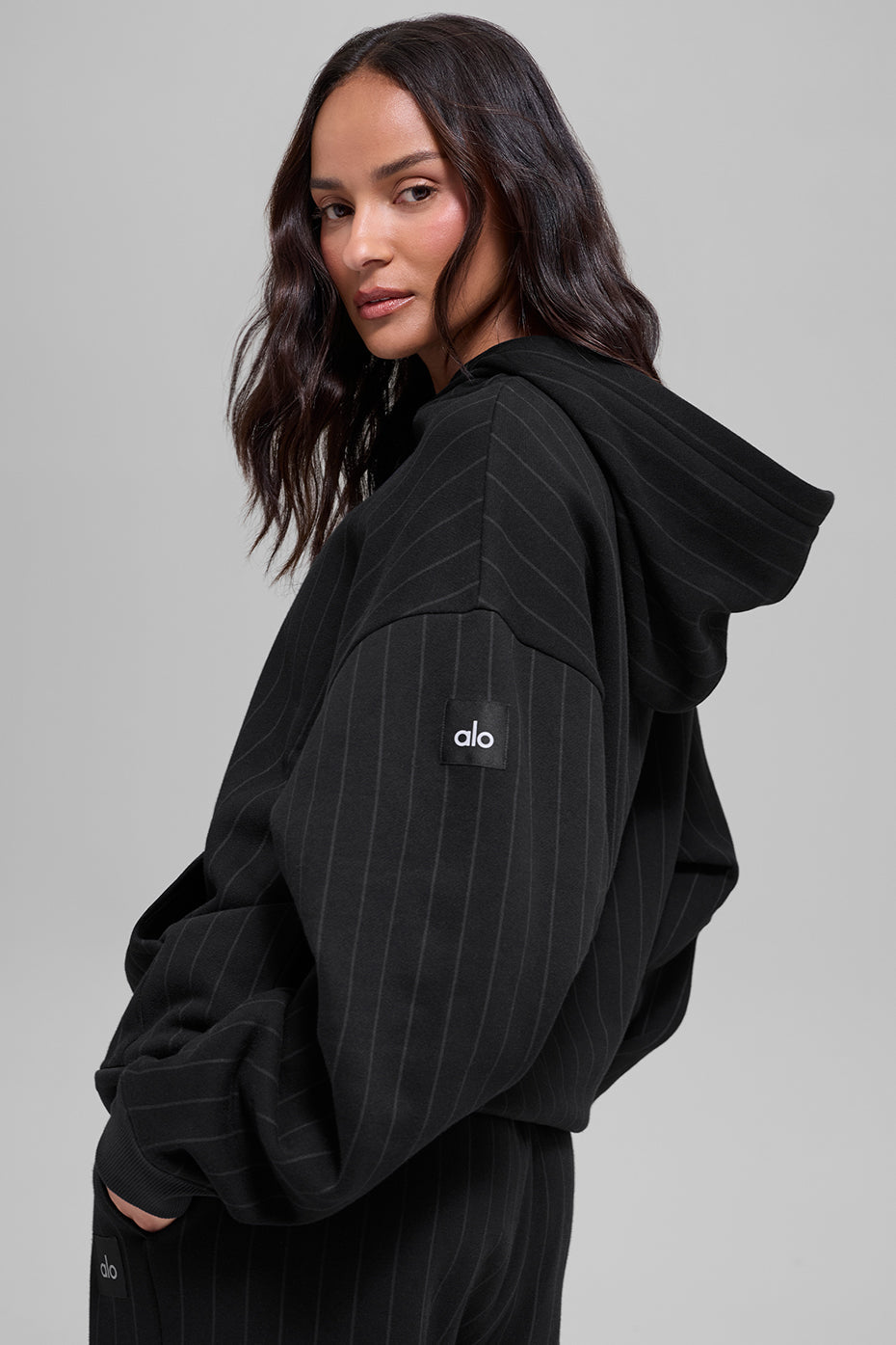 Alo Yoga Pinstripe Hoodie - Black Pinstripe