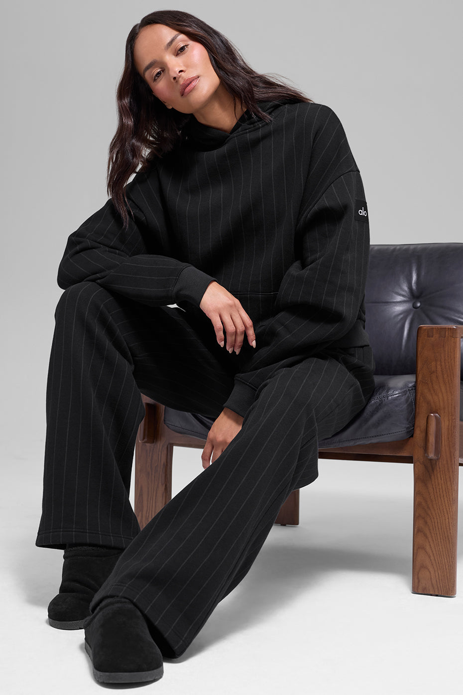 Alo Yoga Pinstripe Hoodie - Black Pinstripe