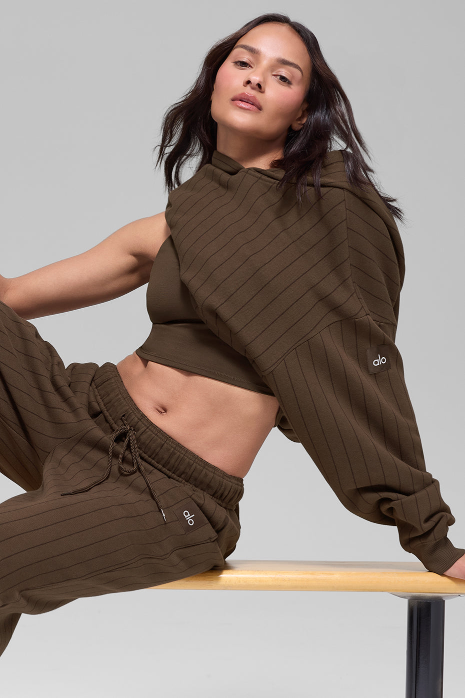 Alo Yoga Pinstripe Hoodie - Espresso Pinstripe