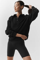 Alo Yoga Take It Easy Long Sleeve Henley Pullover - Black