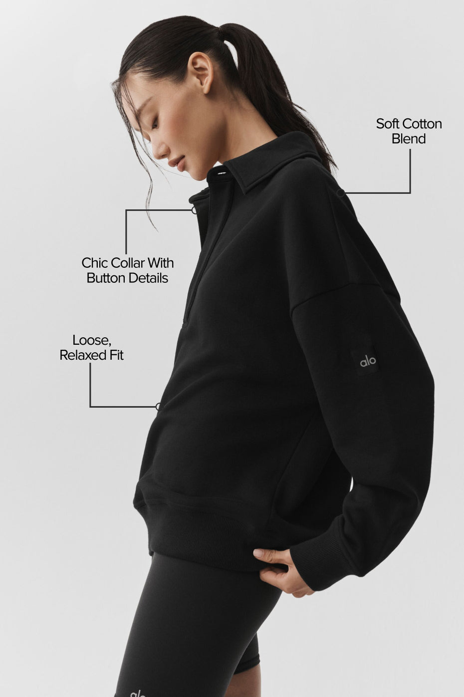 Alo Yoga Take It Easy Long Sleeve Henley Pullover - Black