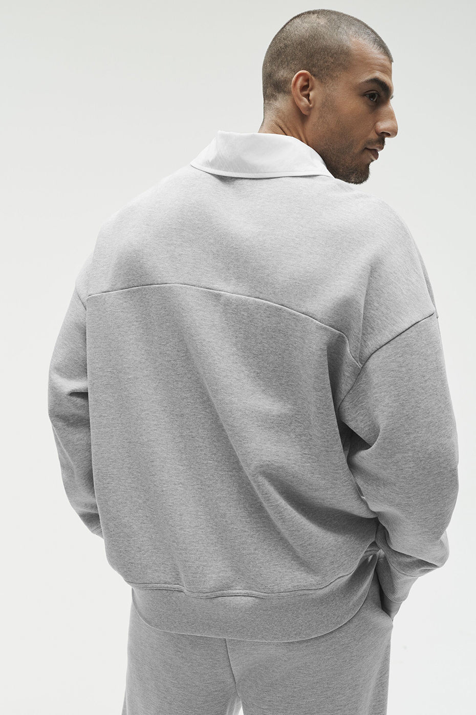 Alo Yoga Take It Easy Long Sleeve Henley Pullover - Athletic Heather Grey/White