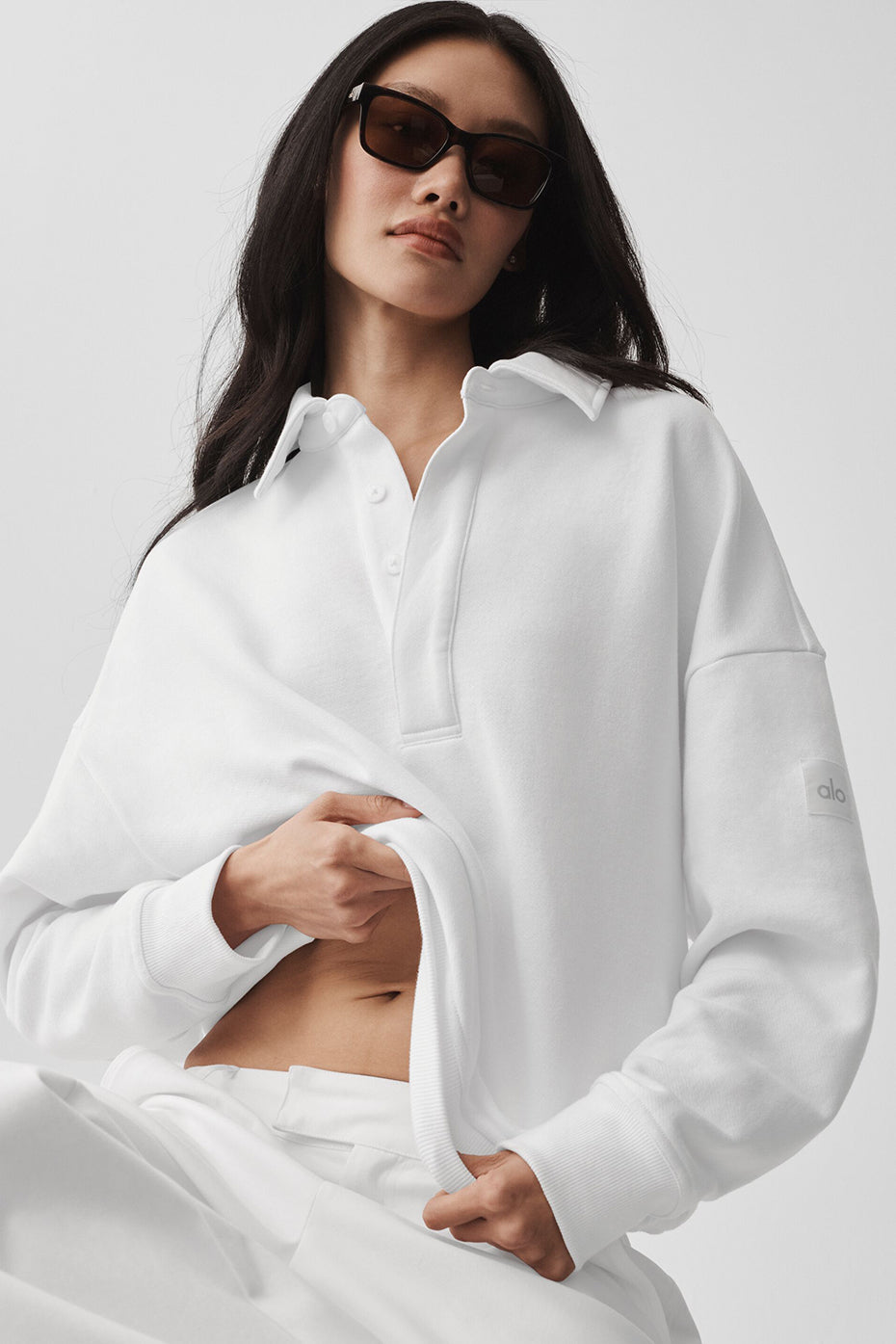 Alo Yoga Take It Easy Long Sleeve Henley Pullover - White